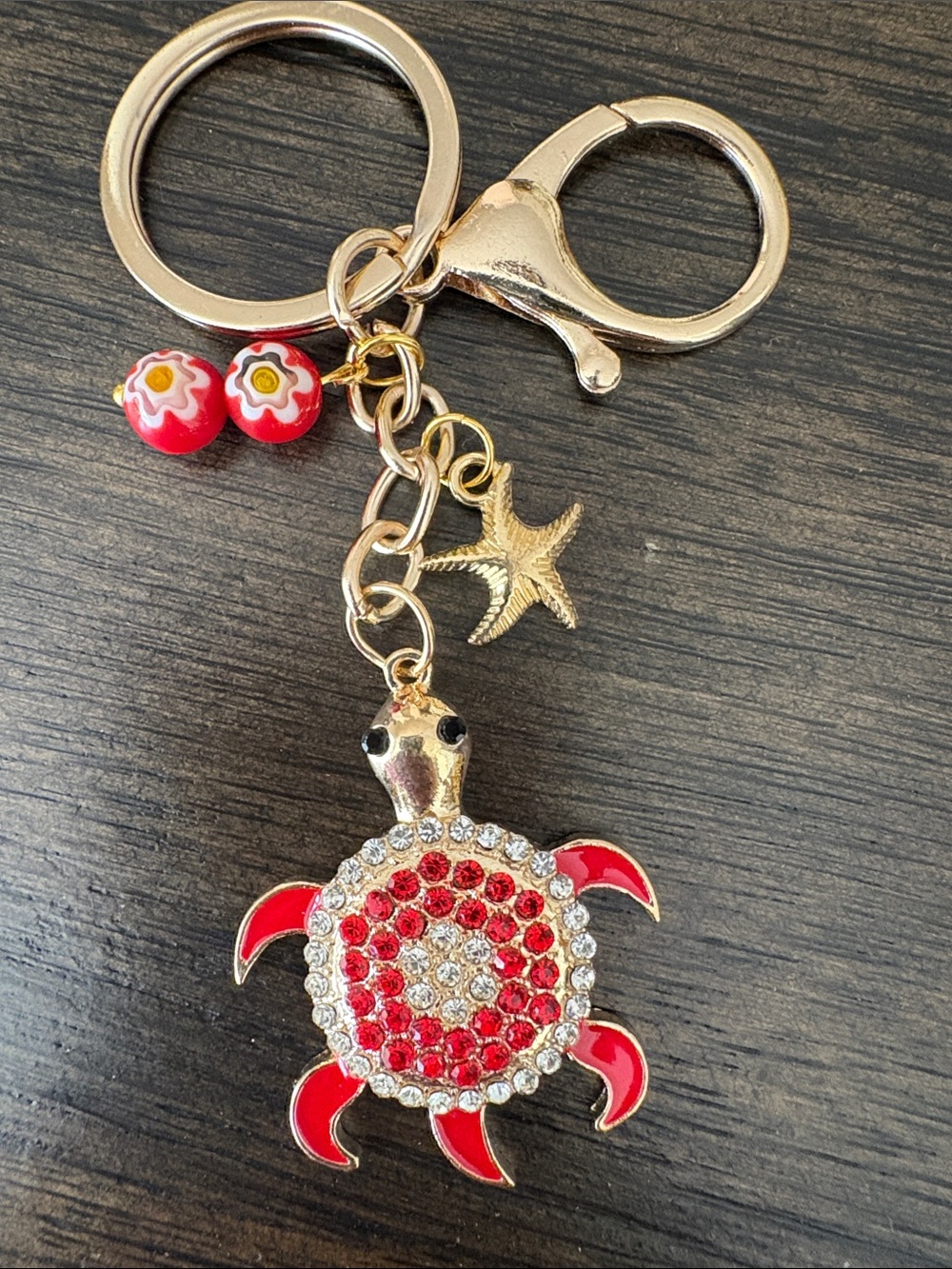 Red Turtle Charm Keychain